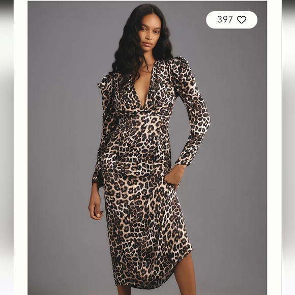 FARM RIO LEOPARD MIDI DRESS feminine Anthropologie Revolve Xs - Picture 1 of 16